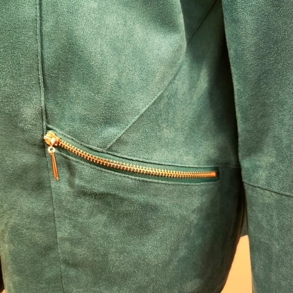 EUC CHICO'S BLUE TEAL BLAZER FAUX SUEDE FULL ZIP WOMEN'S MOTO JACKET SIZE 12/14 - Picture 8 of 10